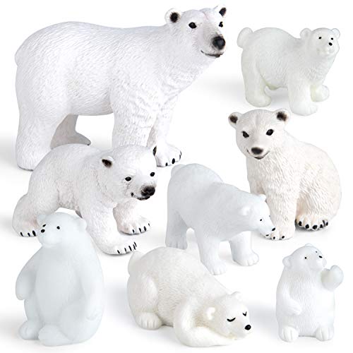 FEPITO 8 Piezas Invierno Realista del Oso Polar Animal Figuras Miniatura Figurita Toy Mini para Navidad Adornos de Bricolaje Bosque Granja del cumpleaños de la Torta Decoración