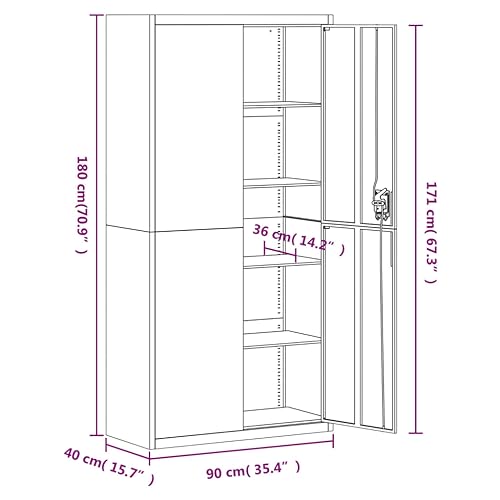 Festnight Armario archivador de Oficina de Acero Armario Metalico Armario Oficina Mueble Metálico para Oficina Muebles Oficina con Llaves,2 Puertas,4 Estantes Ajustables 90 x 40 x 180 cm Blanco