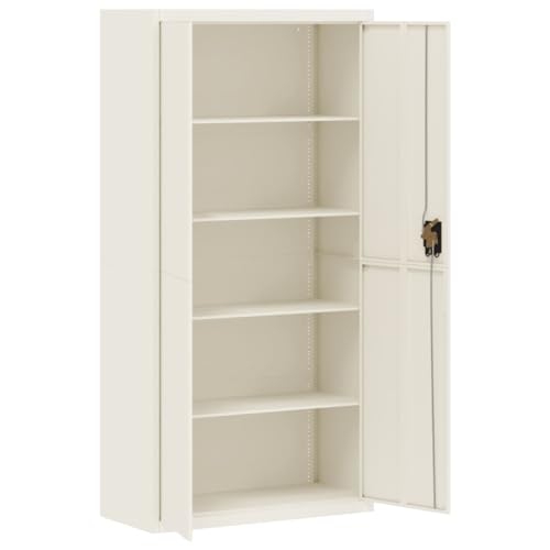 Festnight Armario archivador de Oficina de Acero Armario Metalico Armario Oficina Mueble Metálico para Oficina Muebles Oficina con Llaves,2 Puertas,4 Estantes Ajustables 90 x 40 x 180 cm Blanco