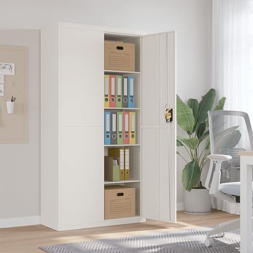 Festnight Armario archivador de Oficina de Acero Armario Metalico Armario Oficina Mueble Metálico para Oficina Muebles Oficina con Llaves,2 Puertas,4 Estantes Ajustables 90 x 40 x 180 cm Blanco