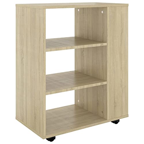 Festnjght Mesa Auxiliar con Ruedas Mesa Lateral de Sofá Armario para Impresora de Oficina Cajonera Escritorio con Ruedas con Bloqueo Diseño Compacto 60x35x75 cm Roble Sonoma