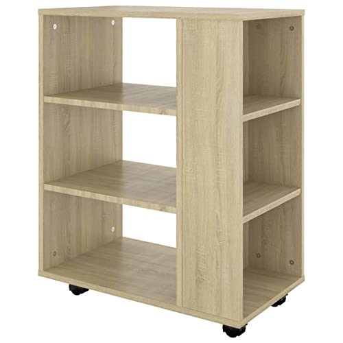 Festnjght Mesa Auxiliar con Ruedas Mesa Lateral de Sofá Armario para Impresora de Oficina Cajonera Escritorio con Ruedas con Bloqueo Diseño Compacto 60x35x75 cm Roble Sonoma