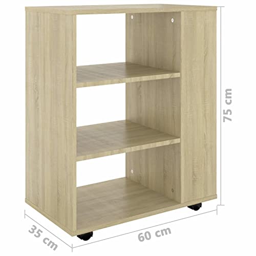 Festnjght Mesa Auxiliar con Ruedas Mesa Lateral de Sofá Armario para Impresora de Oficina Cajonera Escritorio con Ruedas con Bloqueo Diseño Compacto 60x35x75 cm Roble Sonoma