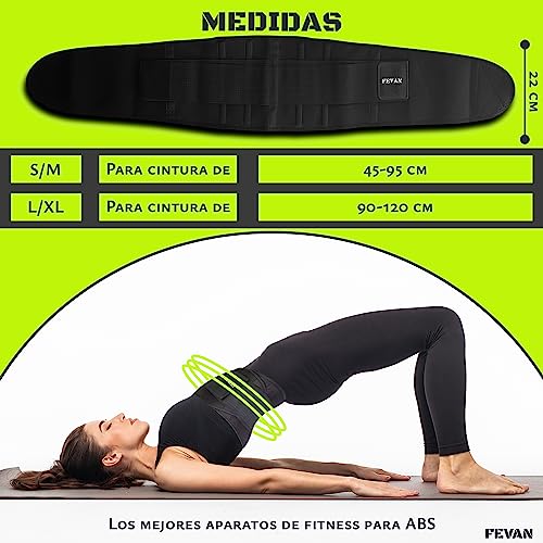 FEVAN Faja Lumbar Hombre y Mujer - Faja Abdominal Hombre y Mujer con Doble Ajuste de Velcro y Soportes Lumbares - Cinturon Lumbar para Aliviar Dolor de Espalda.(L/XL, Negro). (S/M, Negro)