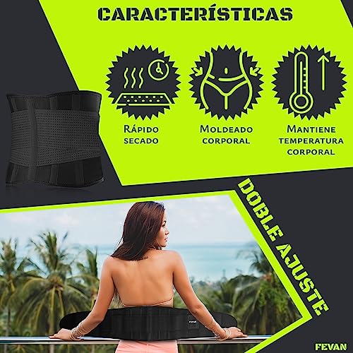 FEVAN Faja Lumbar Hombre y Mujer - Faja Abdominal Hombre y Mujer con Doble Ajuste de Velcro y Soportes Lumbares - Cinturon Lumbar para Aliviar Dolor de Espalda.(L/XL, Negro). (S/M, Negro)