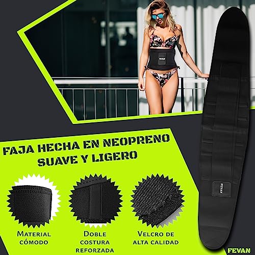 FEVAN Faja Lumbar Hombre y Mujer - Faja Abdominal Hombre y Mujer con Doble Ajuste de Velcro y Soportes Lumbares - Cinturon Lumbar para Aliviar Dolor de Espalda.(L/XL, Negro).