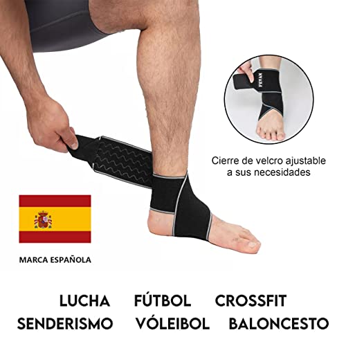 FEVAN Tobillera Para Esguince Antideslizante Ajustable - Tobillera Fascitis Plantar - Tobillera Estabilizadora - Tobillera Deportiva (Negro/Gris) (Gris/Negro)