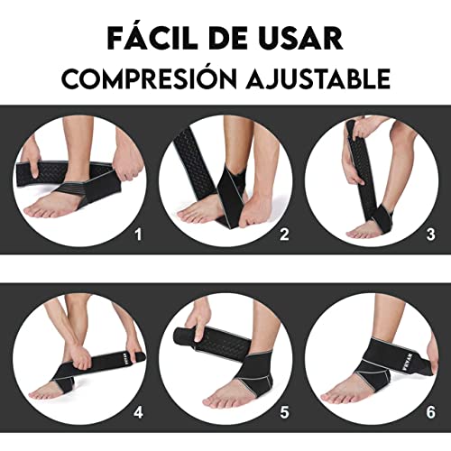 FEVAN Tobillera Para Esguince Antideslizante Ajustable - Tobillera Fascitis Plantar - Tobillera Estabilizadora - Tobillera Deportiva (Negro/Gris) (Gris/Negro)