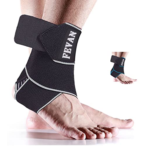 FEVAN Tobillera Para Esguince Antideslizante Ajustable - Tobillera Fascitis Plantar - Tobillera Estabilizadora - Tobillera Deportiva (Negro/Gris) (Gris/Negro)