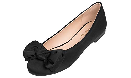 Feversole Women's Round Toe Cute Bow Trim Ballet Flats, Bailarinas de Punta Redonda Decoradas con Lazo de Mujer Bonita