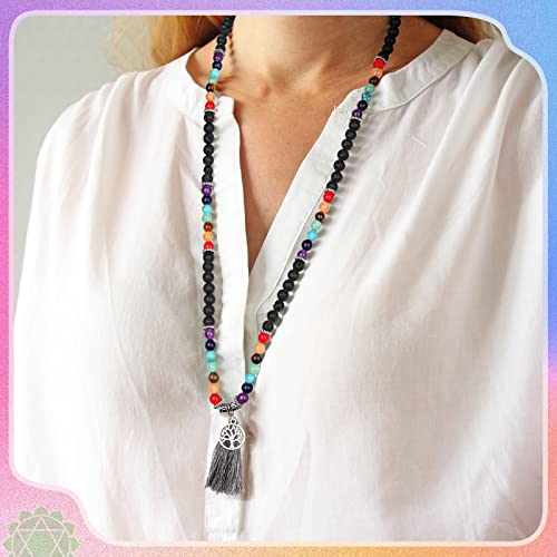 Fiada Collar de 108 Cuentas de oración de piedras preciosas Collar tibetano budista 6 mm Pulsera de múltiples Capas Rosario de Buda Yoga Collar de meditación Joyería con colgante, 68 cm