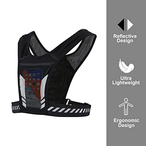 FIDWALL Portateléfono de Carrera para Chaleco | Bolsa pectoral | Ligero y atractivo | Clip para llaves | Correas luminosas | Impermeable | Reflectante | Hombres y Mujeres, Negro , negro