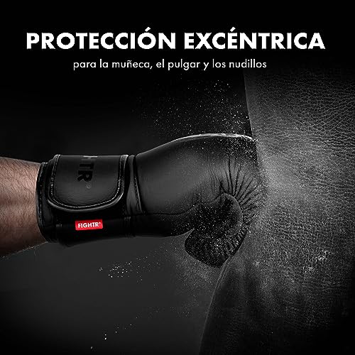 FIGHTR® Guantes de Boxeo de Piel auténtica para Hombres y Mujeres, para Boxeo, MMA, Muay Thai, Kickboxing y Artes Marciales, 10, 12, 14, 16 oz, Incluye Bolsa de Transporte