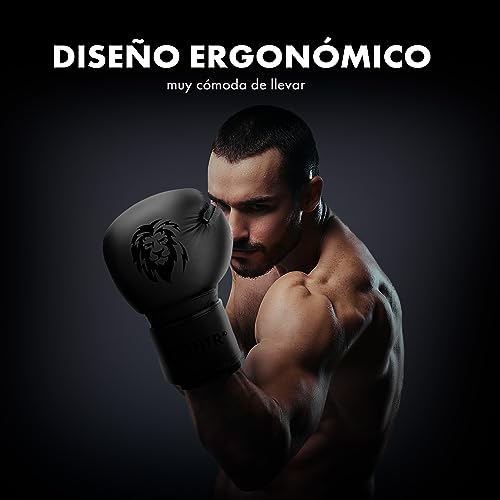 FIGHTR® Guantes de Boxeo de Piel auténtica para Hombres y Mujeres, para Boxeo, MMA, Muay Thai, Kickboxing y Artes Marciales, 10, 12, 14, 16 oz, Incluye Bolsa de Transporte