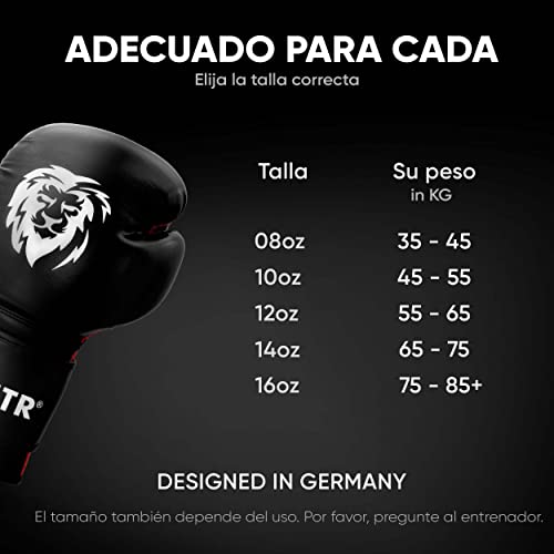 FIGHTR Guantes de Boxeo, Ideales para Estabilidad y Fuerza de Impacto, Guantes de Boxeo para Boxeo, MMA, Muay Thai, Kickboxing y Artes Marciales, Incluye Bolsa de Transporte (Negro/Rojo, 08 oz)