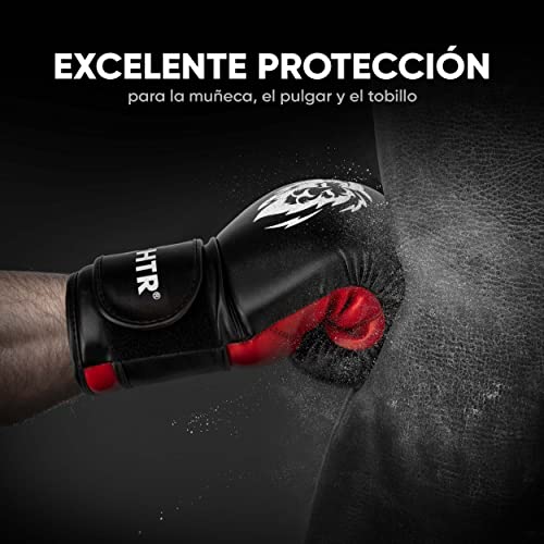 FIGHTR Guantes de Boxeo, Ideales para Estabilidad y Fuerza de Impacto, Guantes de Boxeo para Boxeo, MMA, Muay Thai, Kickboxing y Artes Marciales, Incluye Bolsa de Transporte (Negro/Rojo, 08 oz)