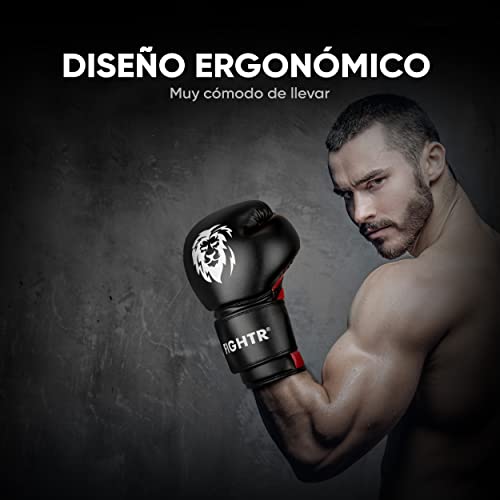 FIGHTR Guantes de Boxeo, Ideales para Estabilidad y Fuerza de Impacto, Guantes de Boxeo para Boxeo, MMA, Muay Thai, Kickboxing y Artes Marciales, Incluye Bolsa de Transporte (Negro/Rojo, 08 oz)