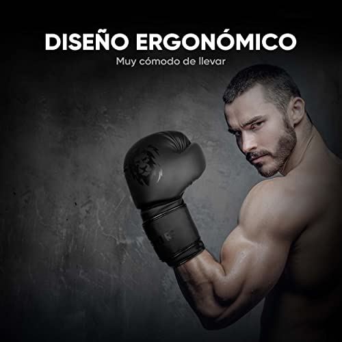 FIGHTR Guantes de Boxeo, Ideales para Estabilidad y Fuerza de Impacto, Guantes para Boxeo, MMA, Muay Thai, Kickboxing y Artes Marciales, Incluye Bolsa de Transporte (All Black, 10 oz)