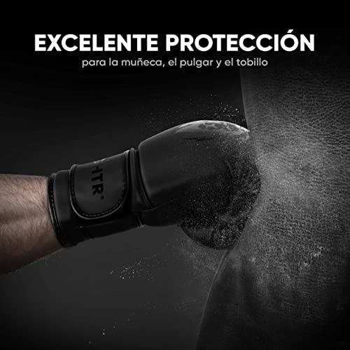 FIGHTR Guantes de Boxeo, Ideales para Estabilidad y Fuerza de Impacto, Guantes para Boxeo, MMA, Muay Thai, Kickboxing y Artes Marciales, Incluye Bolsa de Transporte (All Black, 16 oz)