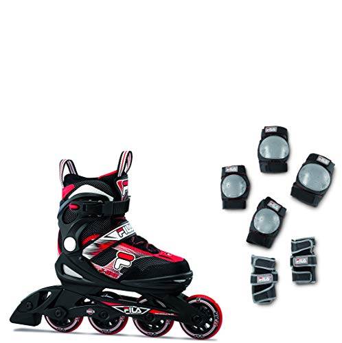 FILA SKATES J-One Combo 2 Set Inline Skate, Kid, Black/Red, M 32-36