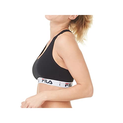 FILA Sujetador Deportivo Mujer algodón, Top Deportivo Mujer, sin armazón, Negro, M