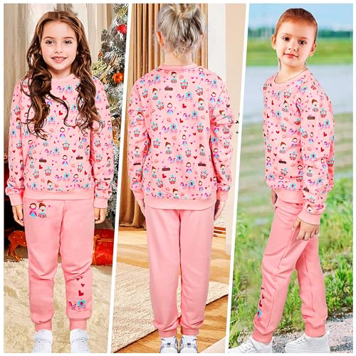 FILOWA Chandal Conjunto Niña Infantil Algodon Mangas Largas Sudadera y Pantalon Deportivo Completo Estampado Jogging Top Pantalones Moda Primavera Otoño Invierno Ropa Para 3-4 Años, Rosa