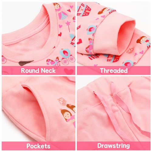 FILOWA Chandal Conjunto Niña Infantil Algodon Mangas Largas Sudadera y Pantalon Deportivo Completo Estampado Jogging Top Pantalones Moda Primavera Otoño Invierno Ropa Para 3-4 Años, Rosa