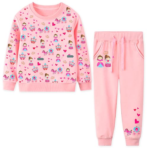 FILOWA Chandal Conjunto Niña Infantil Algodon Mangas Largas Sudadera y Pantalon Deportivo Completo Estampado Jogging Top Pantalones Moda Primavera Otoño Invierno Ropa Para 3-4 Años, Rosa