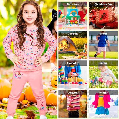 FILOWA Chandal Conjunto Niña Infantil Algodon Mangas Largas Sudadera y Pantalon Deportivo Completo Estampado Jogging Top Pantalones Moda Primavera Otoño Invierno Ropa Para 3-4 Años, Rosa