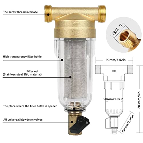 Filtro Fino Lavable, Prefiltro, Filtro de Agua del Grifo, Filtro de Sedimentos del Prefiltro, Filtro de Agua de Sedimentos Giratorio, para Filtro de Sedimentos de Manguera de Agua de Pozo (3/4")