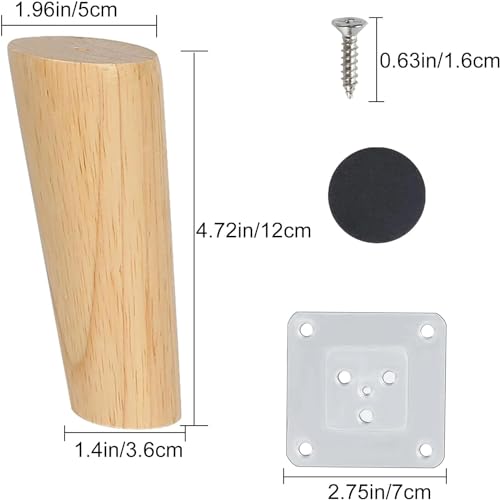 FINDIR 4 Piezas Patas para Muebles Madera Patas de Madera para Muebles 12 cm Patas de Muebles con Placa de Montaje y Tornillos Patas para Sofá Mesa de Té Armario Mesas y Sillas