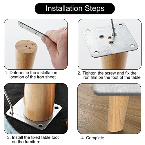 FINDIR 4 Piezas Patas para Muebles Madera Patas de Madera para Muebles 12 cm Patas de Muebles con Placa de Montaje y Tornillos Patas para Sofá Mesa de Té Armario Mesas y Sillas