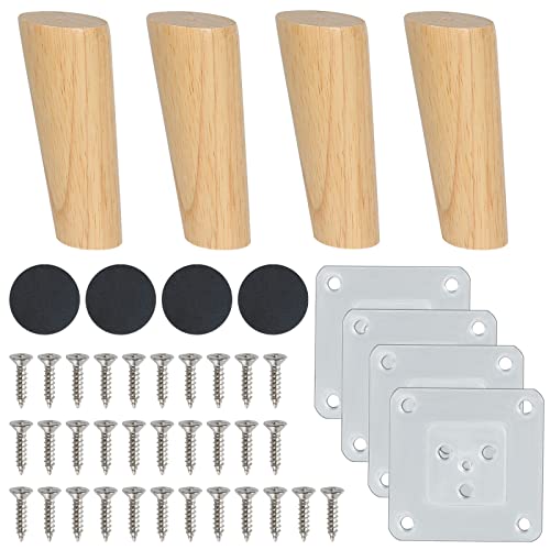 FINDIR 4 Piezas Patas para Muebles Madera Patas de Madera para Muebles 12 cm Patas de Muebles con Placa de Montaje y Tornillos Patas para Sofá Mesa de Té Armario Mesas y Sillas