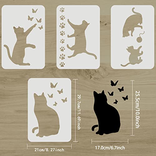 FINGERINSPIRE 4 plantillas de mariposa de gato de 29,7 x 21 cm, tamaño A4, plantilla reutilizable de vinilo grande para pintar sobre tela de madera, muebles, tarjetas, decoración del hogar