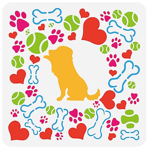 FINGERINSPIRE Plantilla para perros y mascotas, 30x30 cm, diseño de silueta de perro, plantilla de huella de perro, plantilla de bola de corazón, patrón de hueso, amigo, plantilla para pared