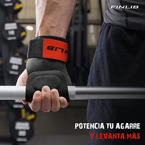 FINLIB Calleras para Crossfit Potencia tu Agarre y Levanta más Guantes Gimnasio Hombre y Mujer Unisex Calleras Calistenia Efecto Straps y Muñequeras Gym Guantillas Fitness Powerlifting(Rojo)