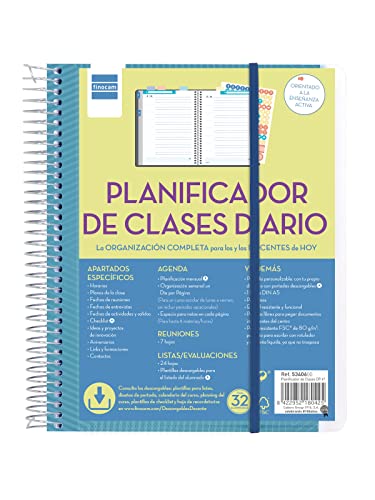 Finocam - Planificador de Clases Diario Docente español, Tamaño de hoja 4º (155x212mm)