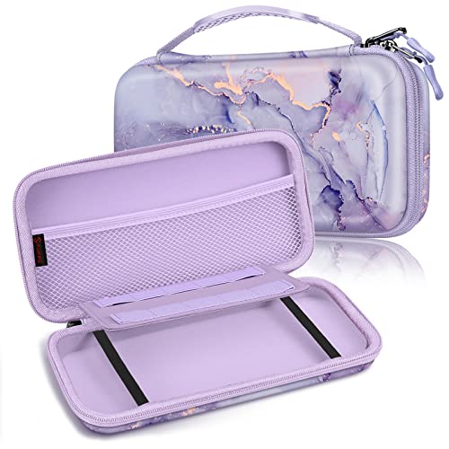 Fintie Funda para Nintendo Switch/Switch OLED Modelo – Bolsa de Transporte con 10 Soportes para Tarjetas de Juego y Correa de sujeción para Nintendo Switch Consola y Accesorios, Mármol Lila