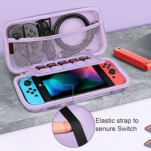 Fintie Funda para Nintendo Switch/Switch OLED Modelo – Bolsa de Transporte con 10 Soportes para Tarjetas de Juego y Correa de sujeción para Nintendo Switch Consola y Accesorios, Mármol Lila