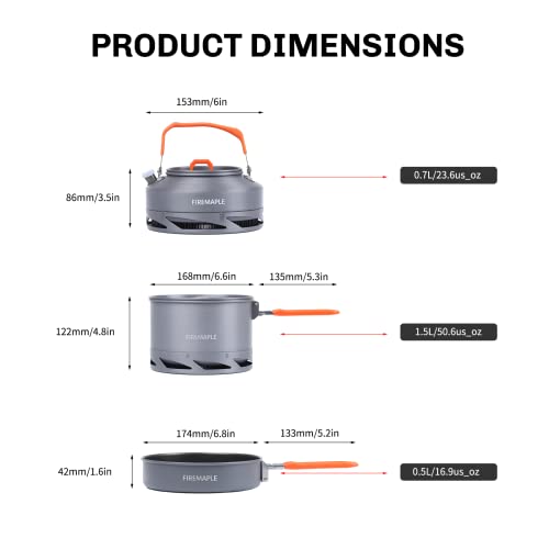 Fire-Maple Kit de Utensilios de Cocina Compactos para Camping con Diseño Anidado Incluye Una Olla, Un Hervidor y Una Sartén Antiadherente, Ideal para Pescar, Hacer Picnics y Acampar