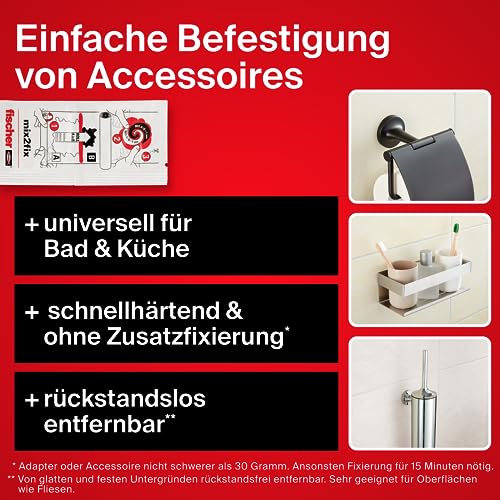 fischer Adhesivo para baño resistente al agua, para baño y cocina, fijación sin taladrar, agarre fiable, 4 g