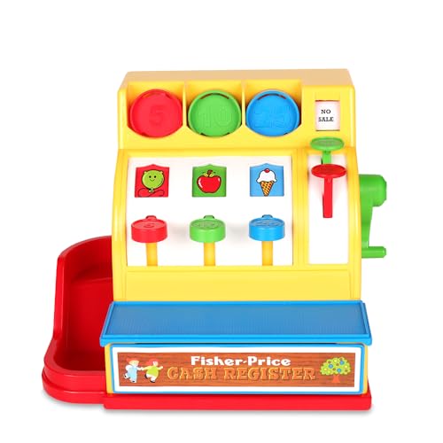 Fisher Price Classics 2073 Cash Register, Educational and Learning Toy, Ideal for Toddler Role Play, Classic Toy with Retro-Style Packaging, Suitable for Boys and Girls Aged 2 Years +