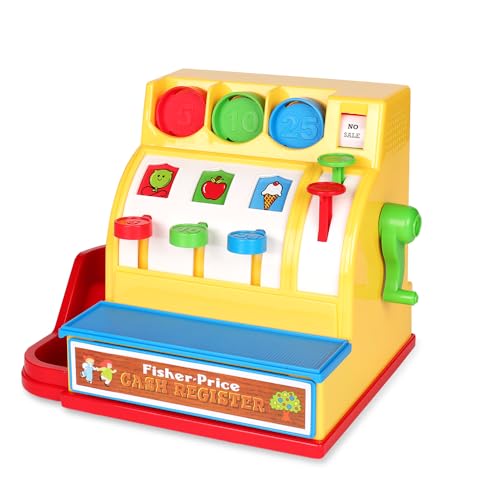 Fisher Price Classics 2073 Cash Register, Educational and Learning Toy, Ideal for Toddler Role Play, Classic Toy with Retro-Style Packaging, Suitable for Boys and Girls Aged 2 Years +