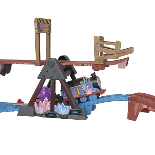 Fisher-Price Thomas y sus Amigos Circuito de tren motorizado, aventura en las cuevas de cristal con Thomas, puente basculante y pista de 2,5metros para niños y niñas a partir de 3 años, HMC28