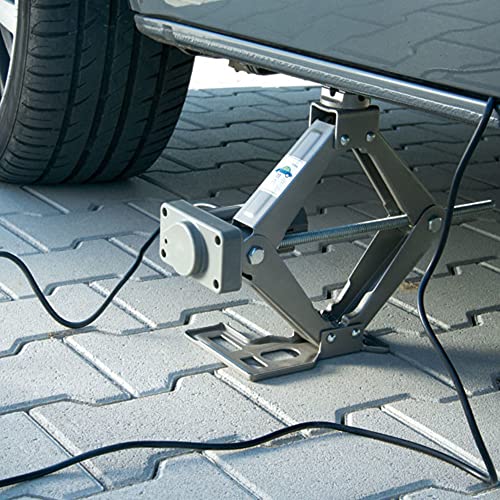 FISHTEC ® Gato eléctrico para Coche 12V - Acero - Eleva hasta 1 500 kg - Suministrado con Estuche - Conexión para Encendedor - Desmontaje de Rueda con Tomas de 17 y 23 mm Incluidas