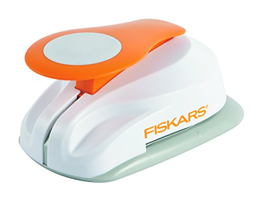 Fiskars Perforadora de figuras, Círculo, Ø 2,5 cm, Para diestros y zurdos, Acero de calidad/Plástico, Blanco/Naranja, Lever Punch, M, 1004748