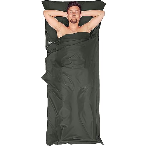 Fit-Flip Sábana Saco de Dormir Ultraligero, Forro de Saco de Dormir de Microfibra con Compartimiento de Almohada añadido, Saco sábana Tambien como Saco de Dormir Ligero - Color: Gris Oscuro