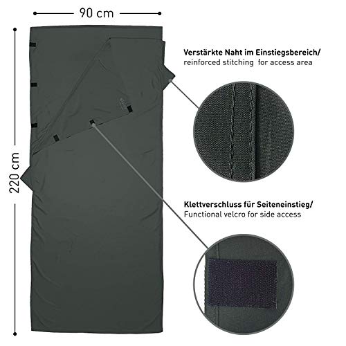 Fit-Flip Sábana Saco de Dormir Ultraligero, Forro de Saco de Dormir de Microfibra con Compartimiento de Almohada añadido, Saco sábana Tambien como Saco de Dormir Ligero - Color: Gris Oscuro