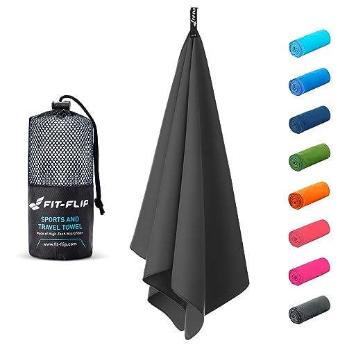 Fit-Flip Toalla Microfibra – en Todos los tamaños, 12 Colores – compacta y de Secado rápido – Toallas de Microfibra – Toalla Gym, Toalla Viaje y Toalla Piscina (30x50cm Gris Antracita - sin Bolsa)