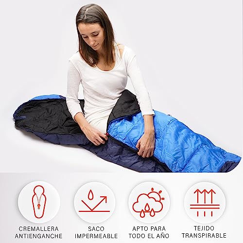 FIT NATION Viking Trek Saco de Dormir Invierno y Verano - 350 g. de Relleno cálido y Transpirable. Sacos de Dormir Adultos/Adolescentes/niños para Festivales, Senderismo y mochileros.